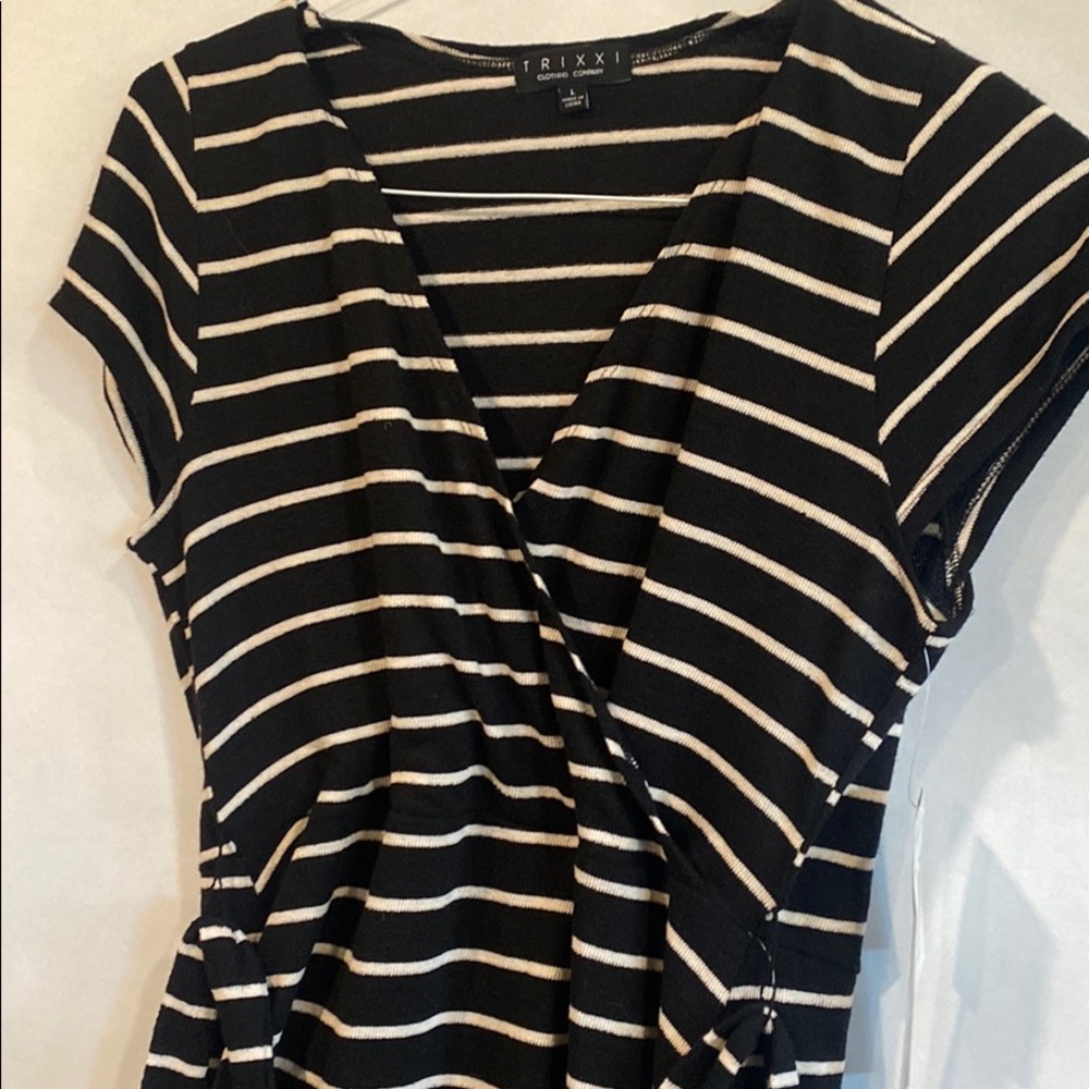 NWT L black & white striped mini dress